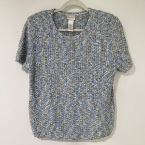 Koret Francisca Women Sweater Short Sleeve Ramie Cotton Knit Blue Marl S
